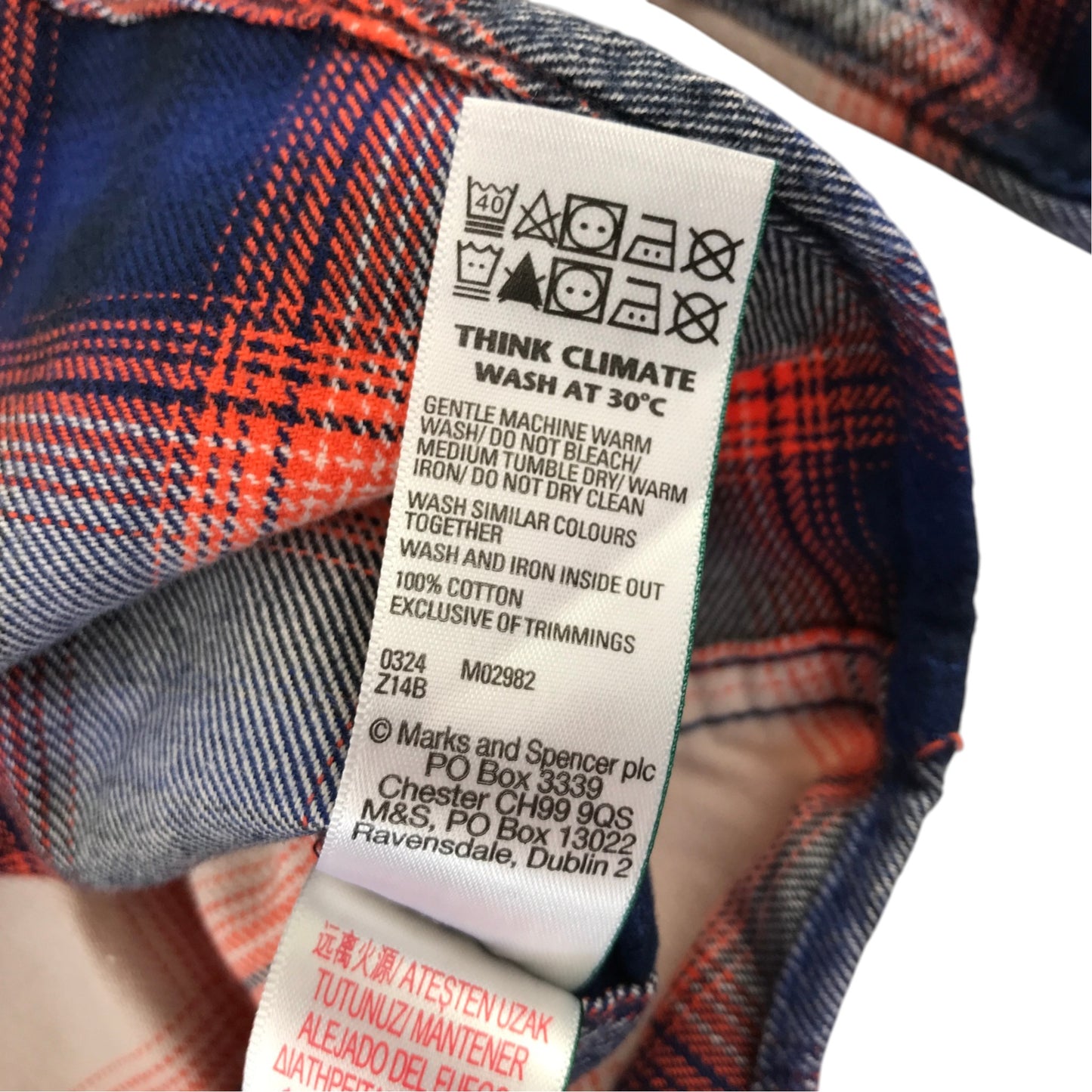 M&S 11-12 years blue orange tartan flannel shirt cotton