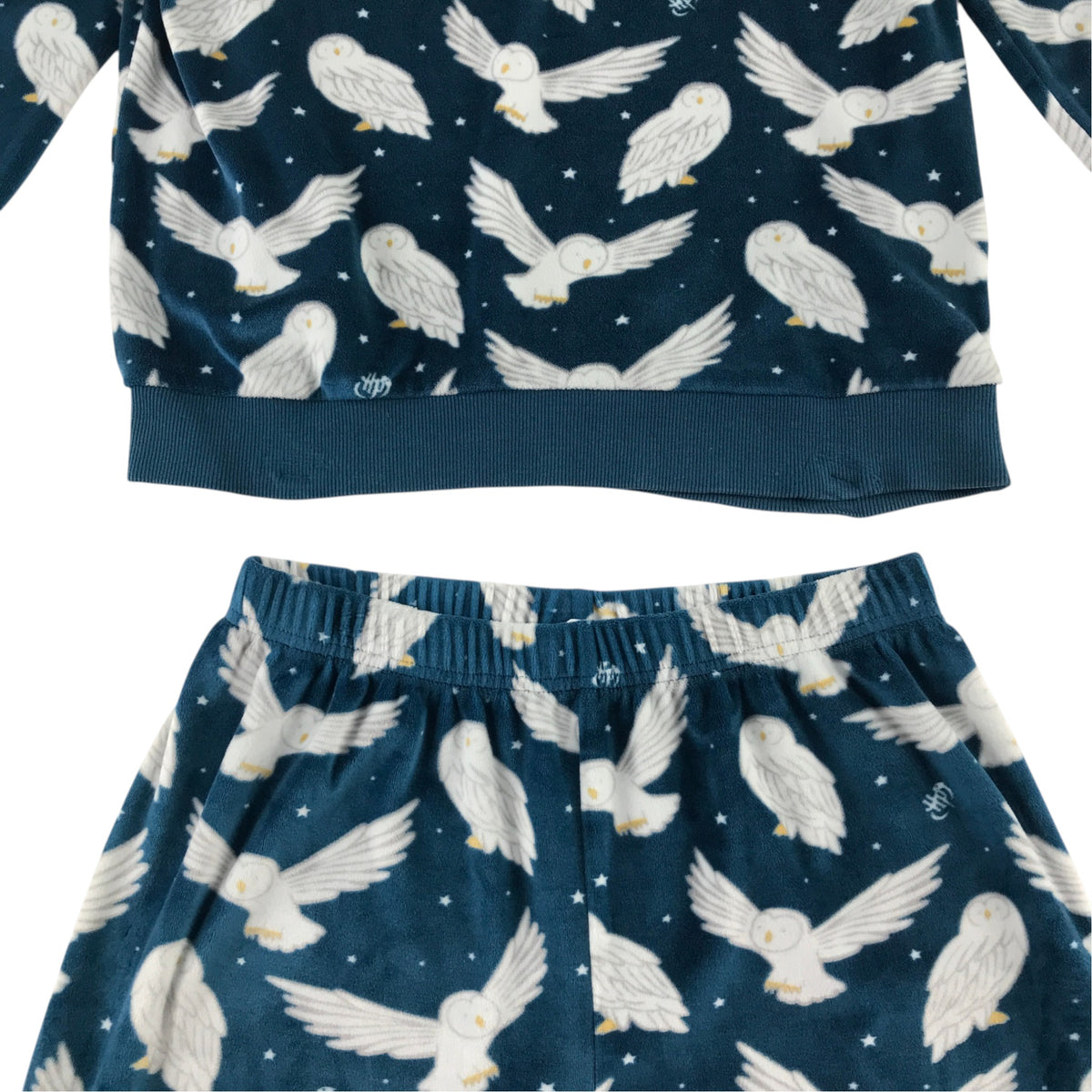 M&S 11-12 years dark blue owl print pyjama set polyester elastane