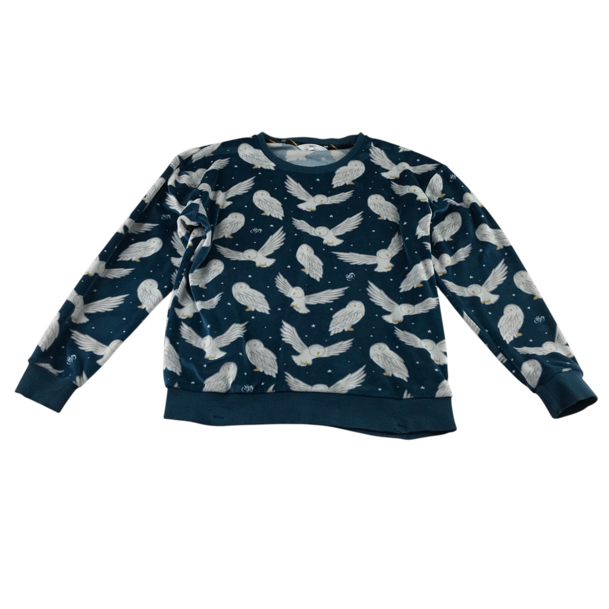 M&S 11-12 years dark blue owl print pyjama set polyester elastane
