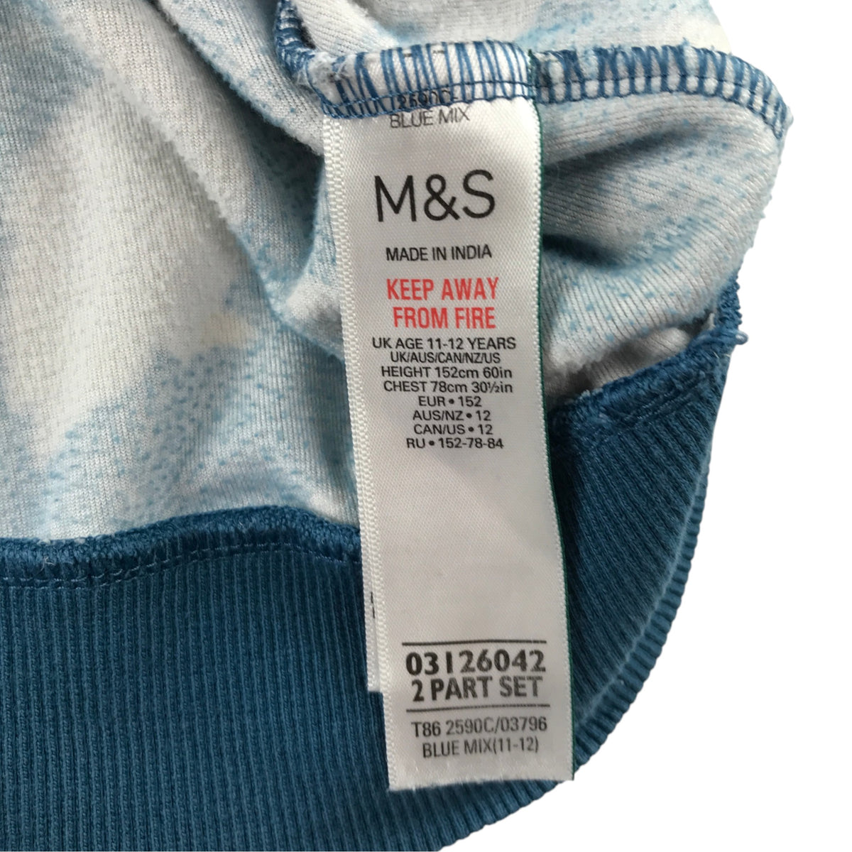 M&S 11-12 years dark blue owl print pyjama set polyester elastane