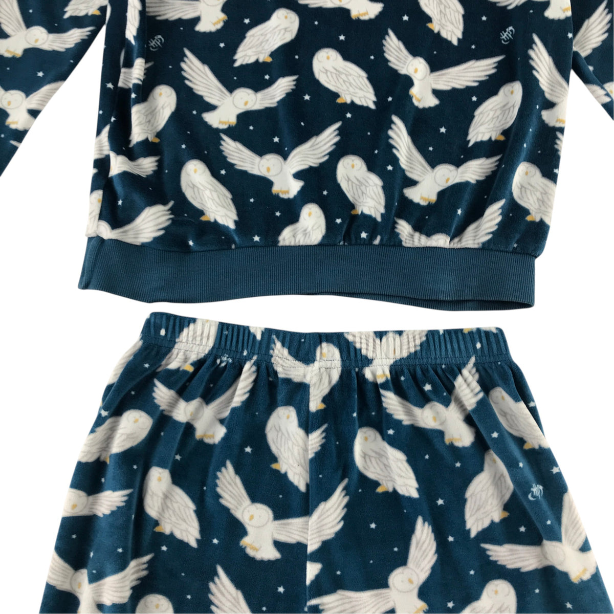 M&S 11-12 years dark blue owl print pyjama set polyester elastane
