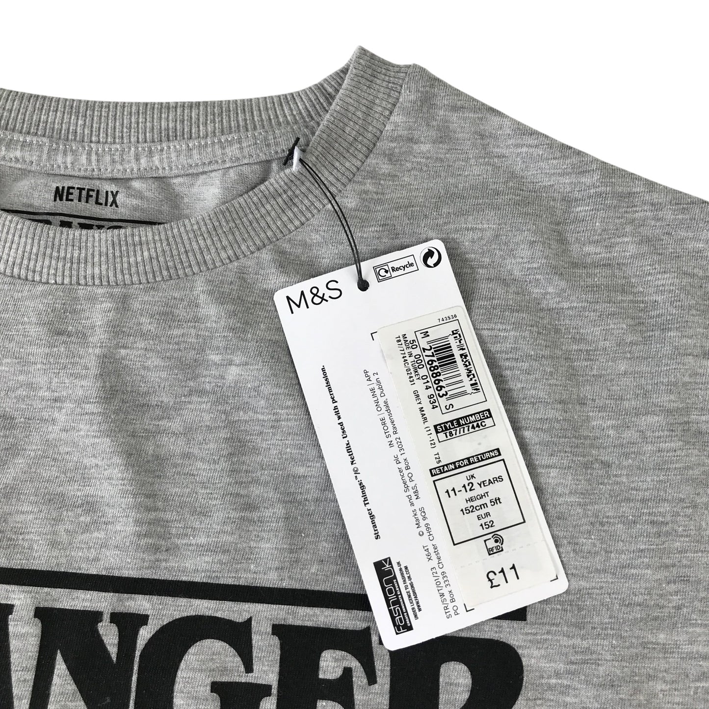 M&S 11-12 years grey Stranger Things t-shirt