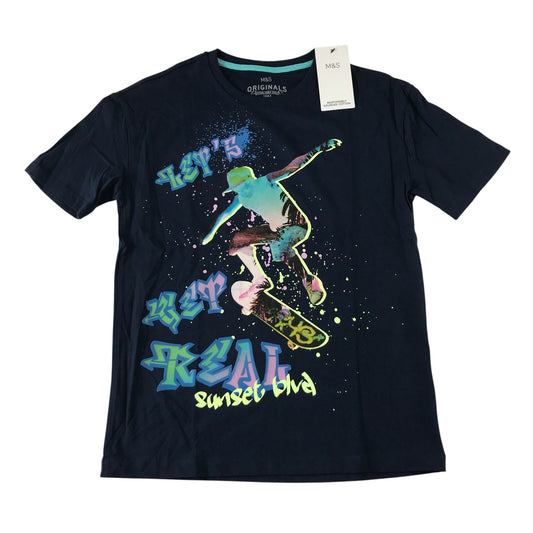 M&S 11-12 years navy cotton t-shirt scateboard print