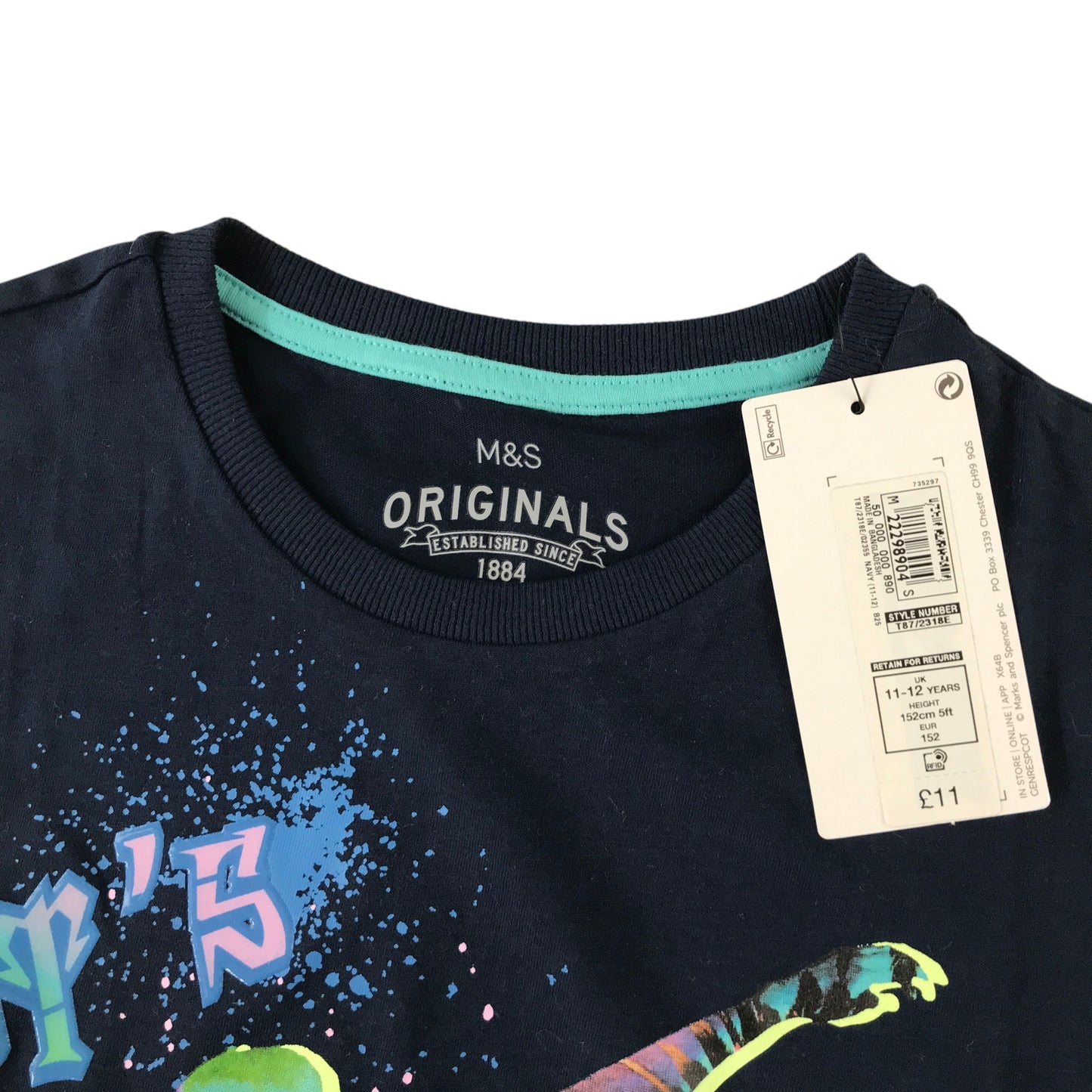 M&S 11-12 years navy cotton t-shirt scateboard print