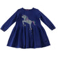 M&S 4-5 years blue dress sequin unicorn long sleeve cotton