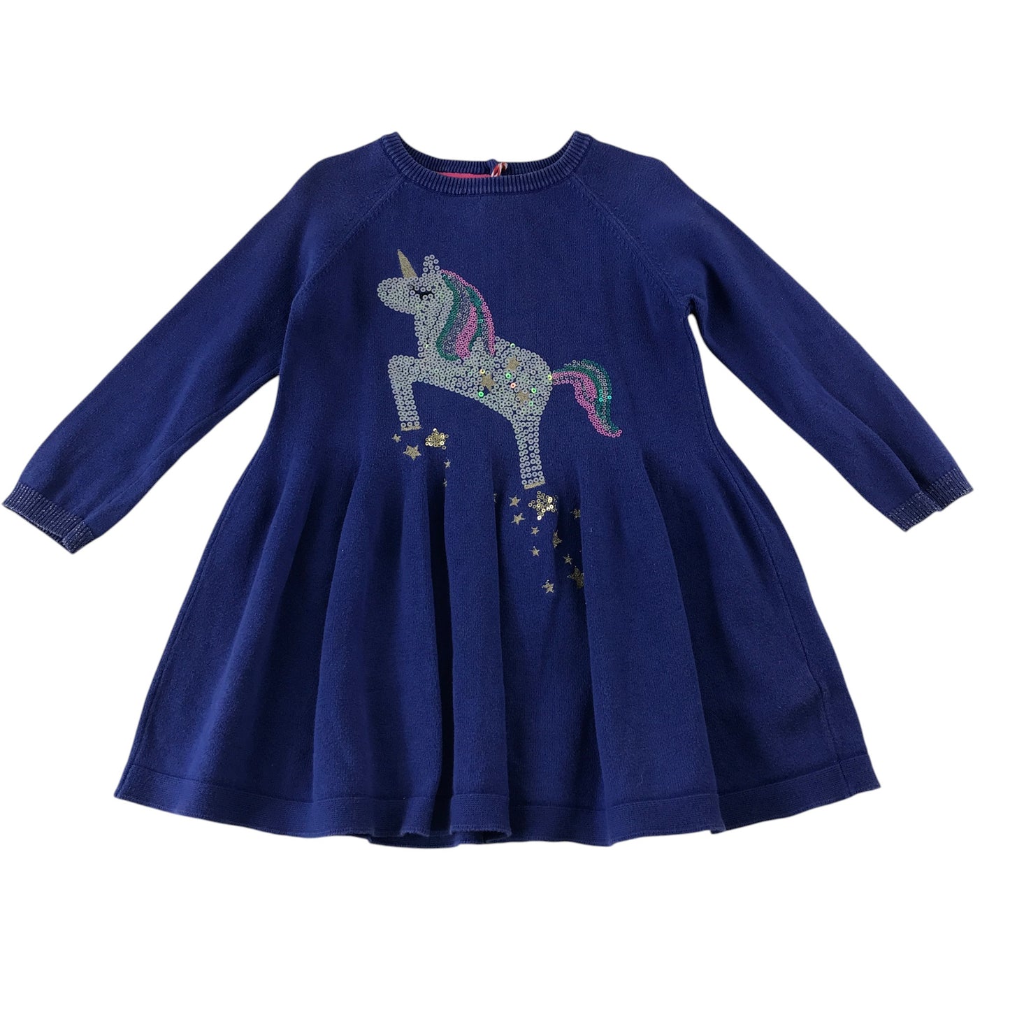 M&S 4-5 years blue dress sequin unicorn long sleeve cotton
