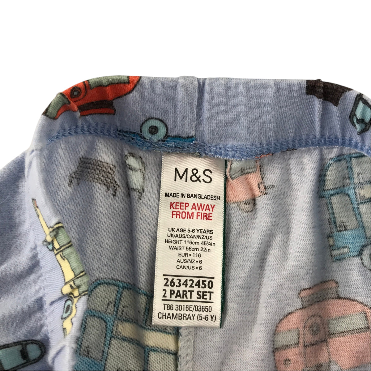 M&S 5-6 years blue pyjama set cotton elastane