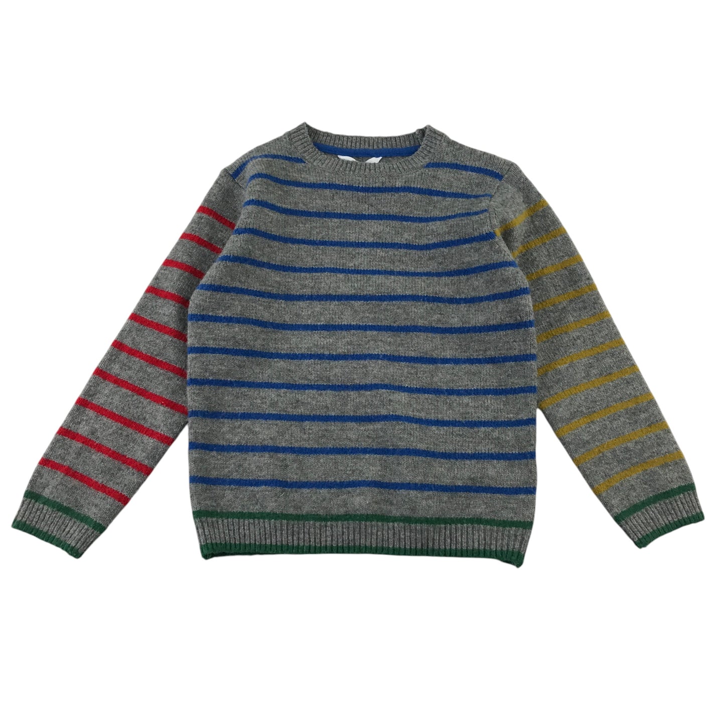 M&S 5-6 years grey and multi-colour stripy jumper acrylic polyester elastane