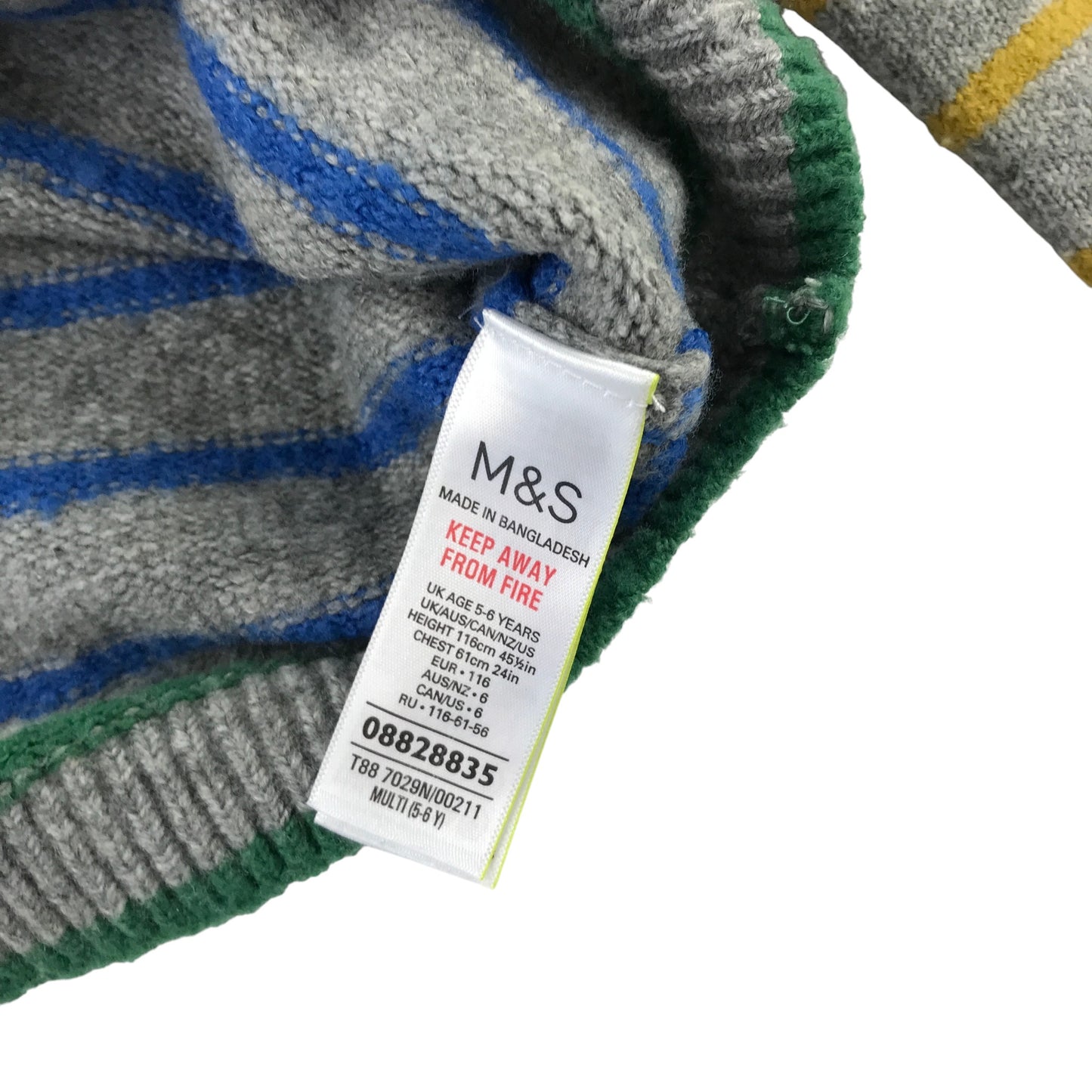 M&S 5-6 years grey and multi-colour stripy jumper acrylic polyester elastane