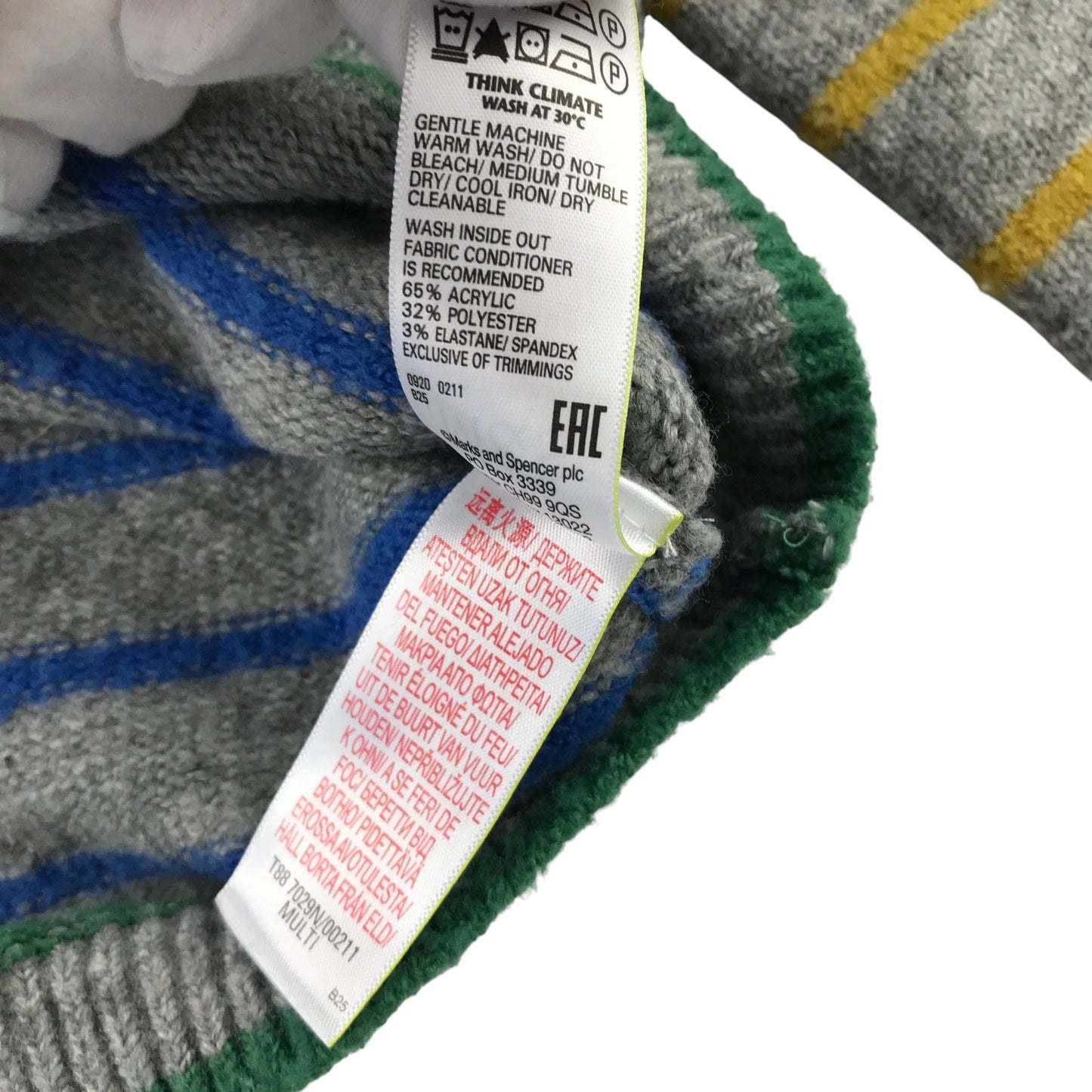 M&S 5-6 years grey and multi-colour stripy jumper acrylic polyester elastane