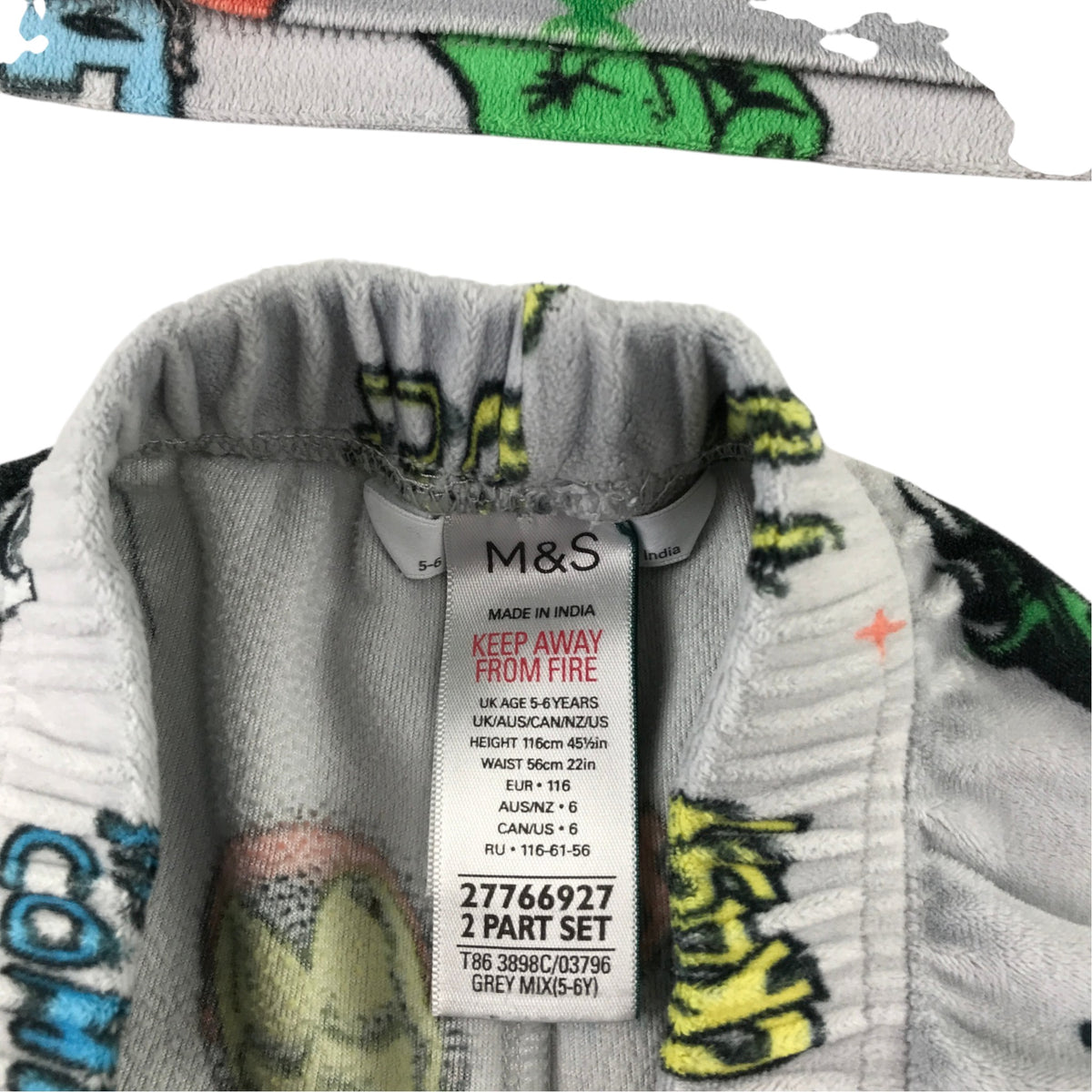 M&S 5-6 years grey marvel pyjama set polyester elastane