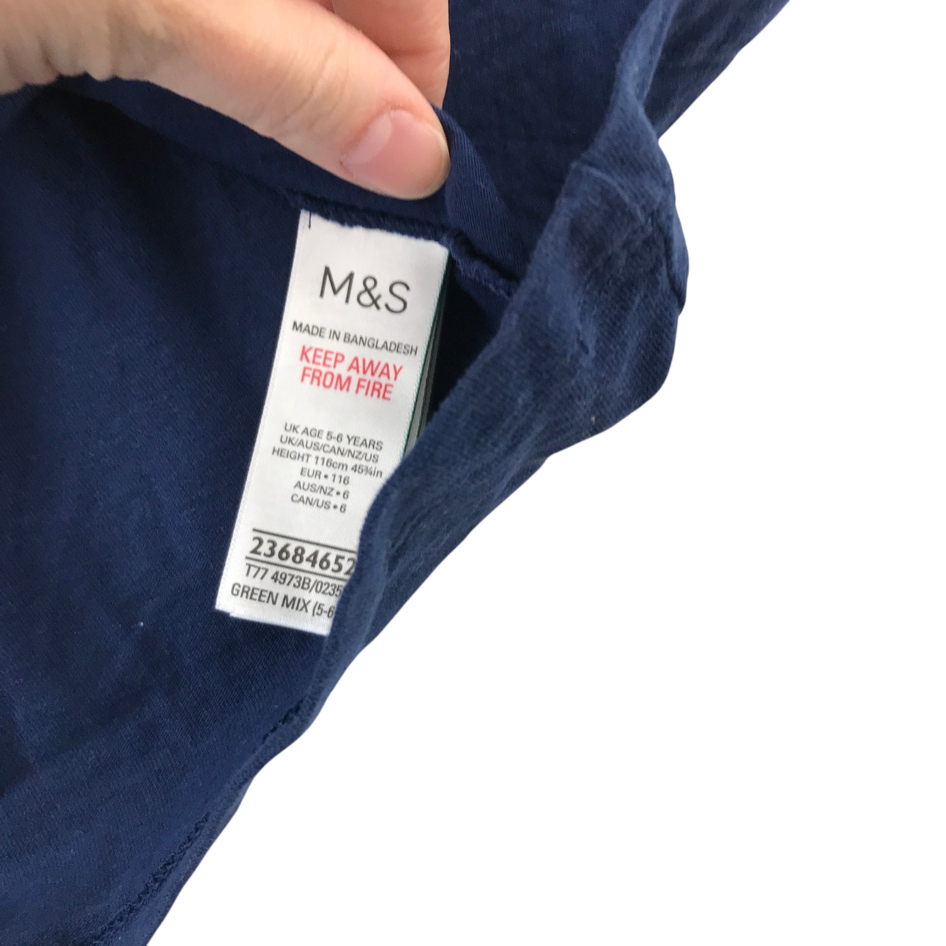 M&S 5-6 years navy blue dress long sleeve cotton