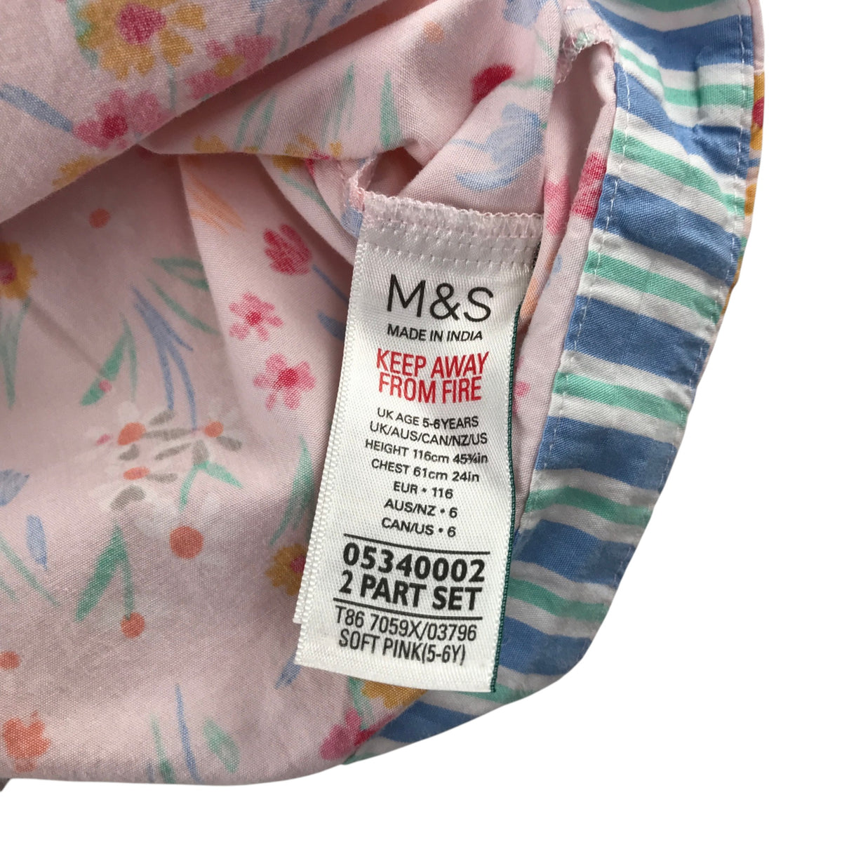 M&S 5-6 years pink pyjama set cotton