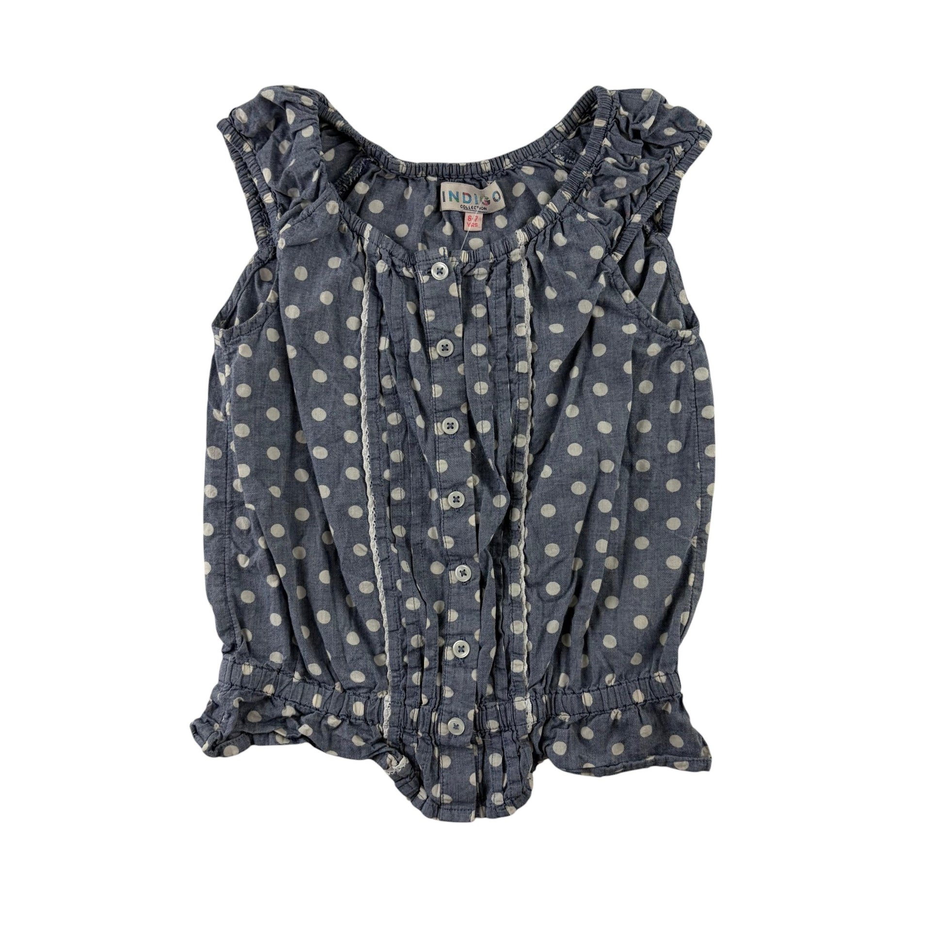 M&S 6-7 years blue polka dot blouse cotton
