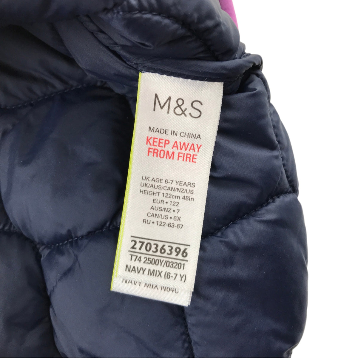 M&S 6-7 years navy blue puffer gilet vest polyamide polyester