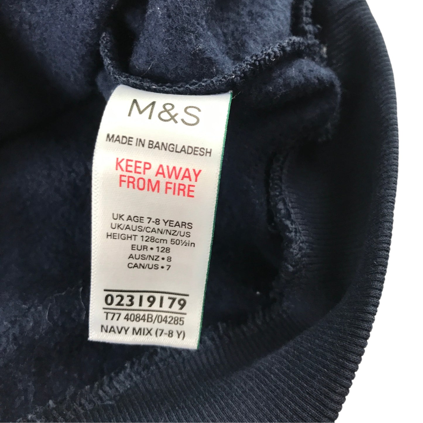 M&S 7-8 years navy jumper polyester cotton elastane