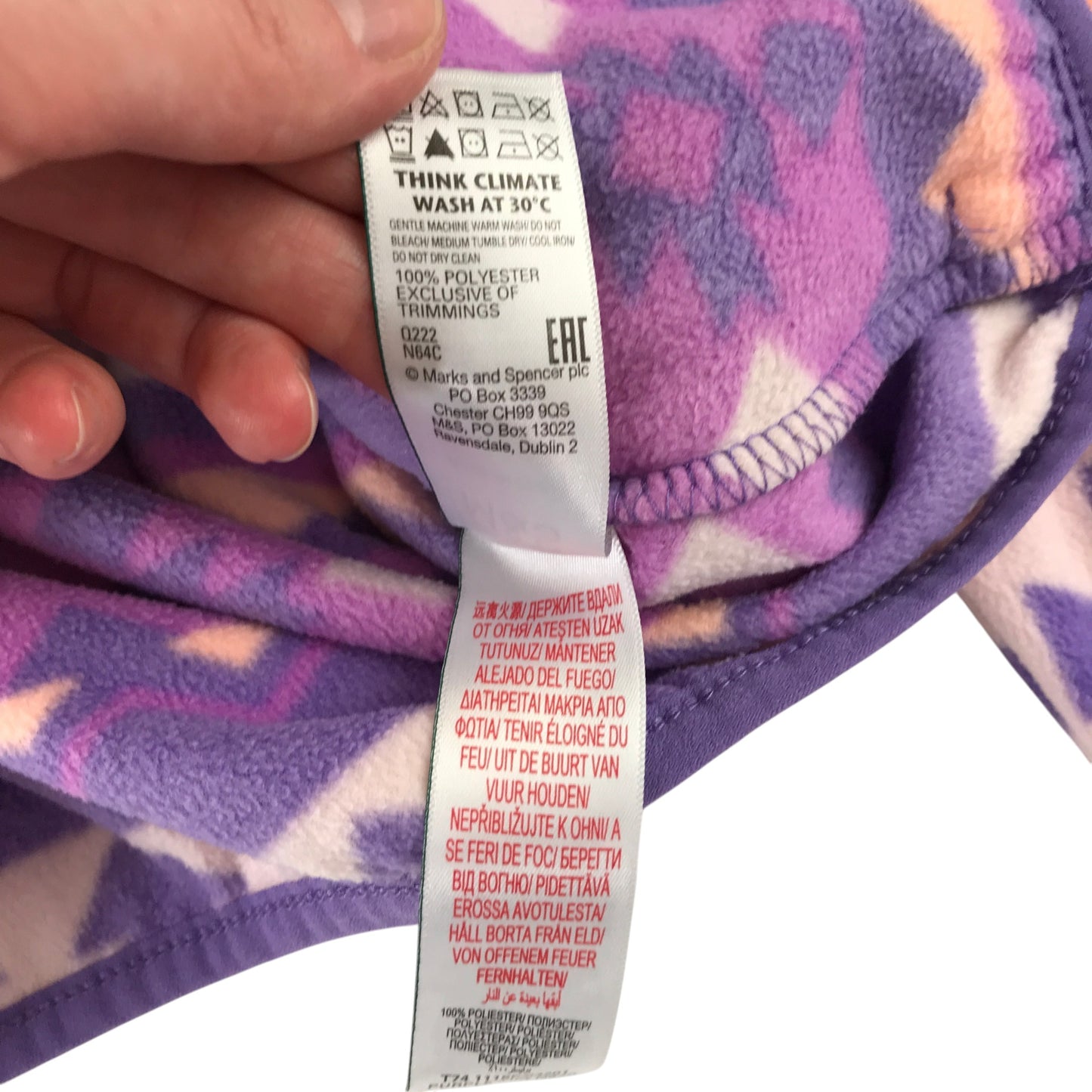M&S 8-9 lilac and peach fleece graphic pattern polyester