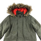 M&S 8-9 years green khaki parka jacket faux fur hood polyamide acrylic polyester