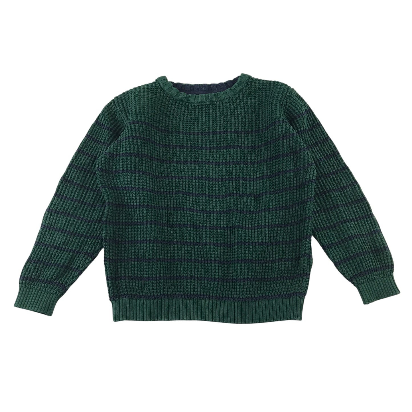 M&S 9-10 years green and navy stripy jumper cotton