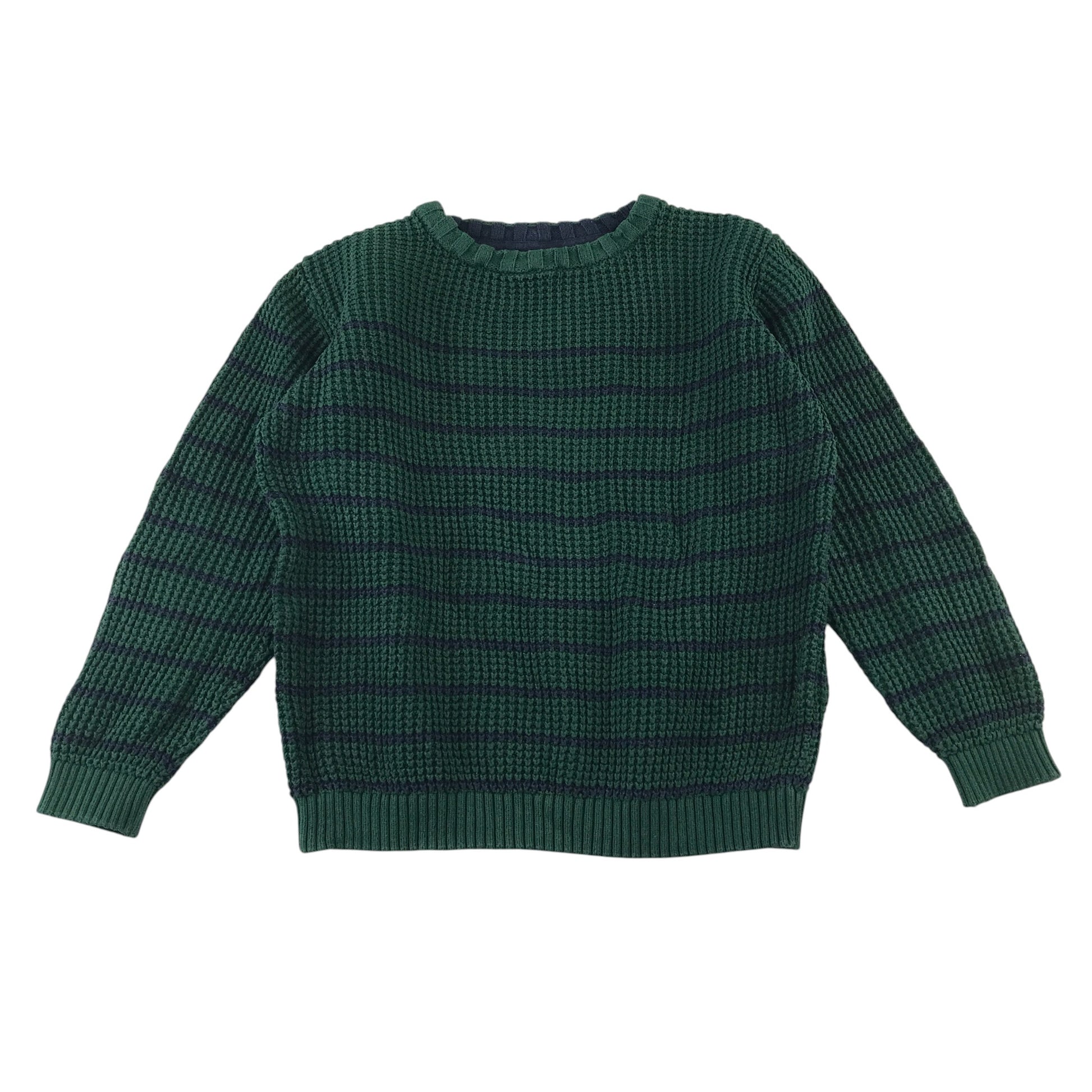 M&S 9-10 years green and navy stripy jumper cotton