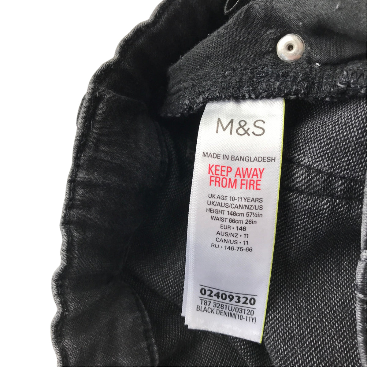 M&S 10-11 years black denim jeans slim cotton polyester elastane