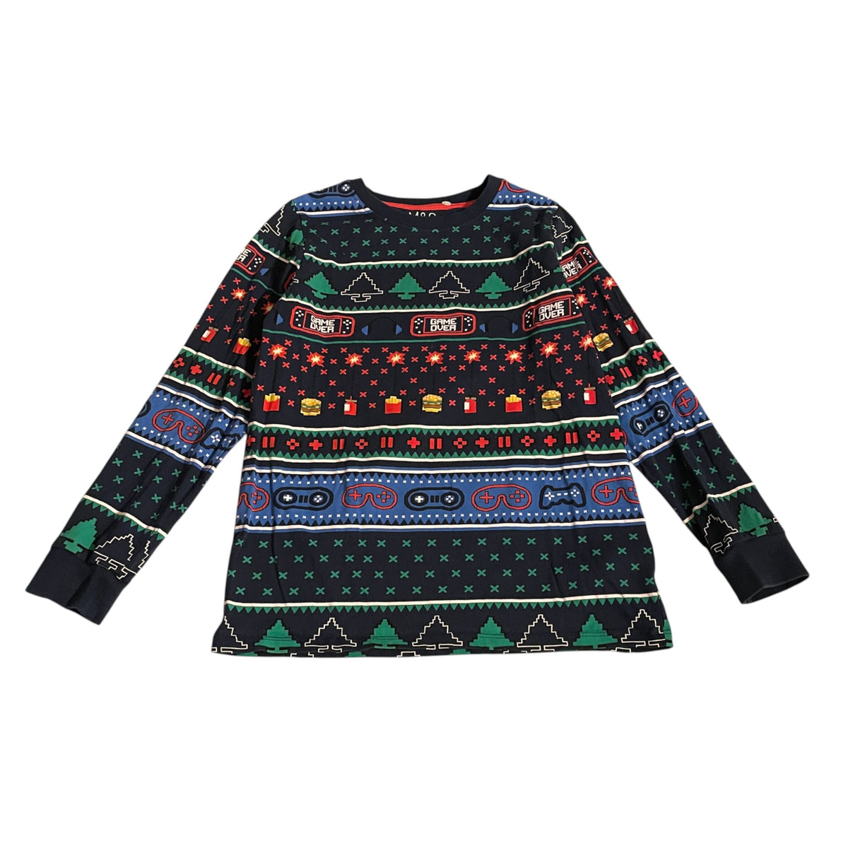 M&S 10-11 years navy blue Christmas gaming pyjama set cotton