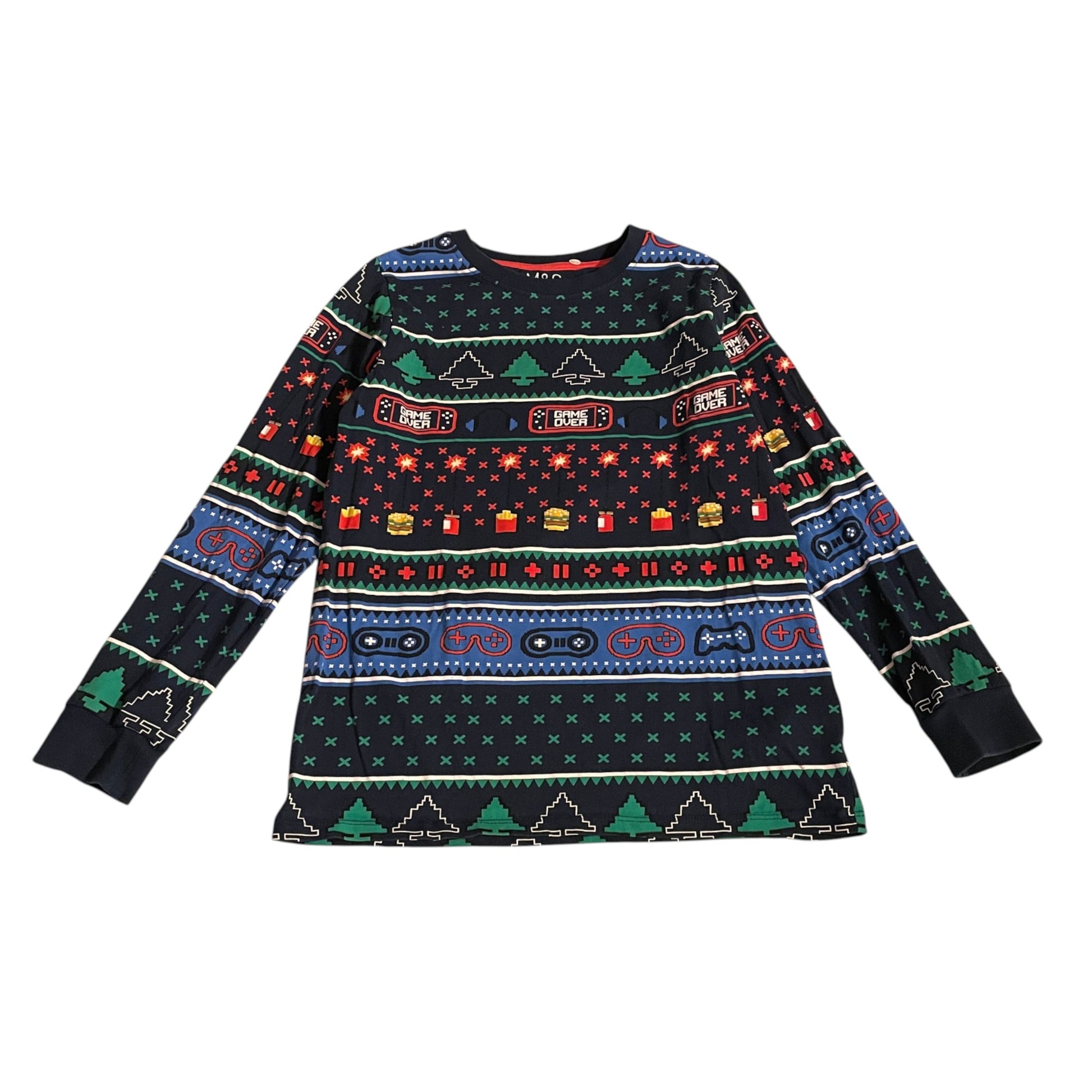 M&S 10-11 years navy blue Christmas gaming pyjama set cotton