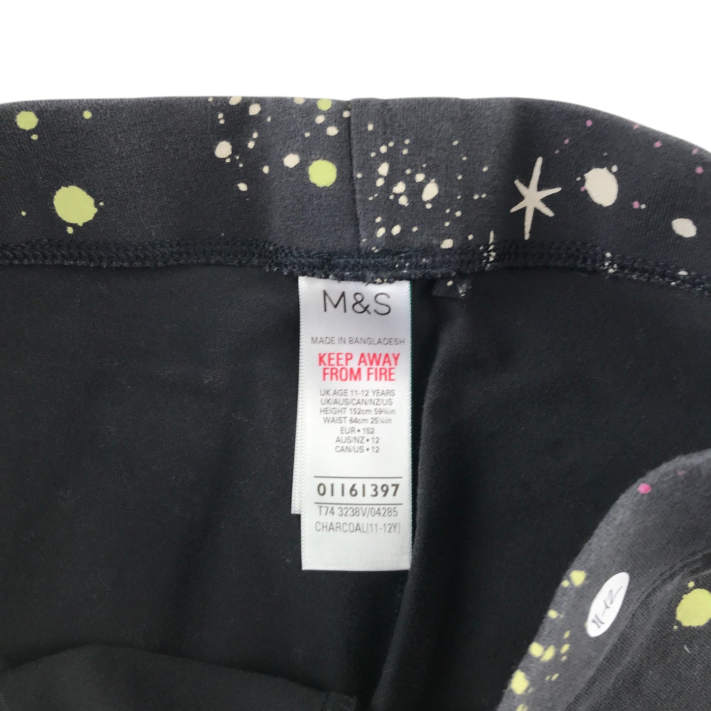 M&S 11-12 years charcoal cellestial splash pattern leggings cotton elastane