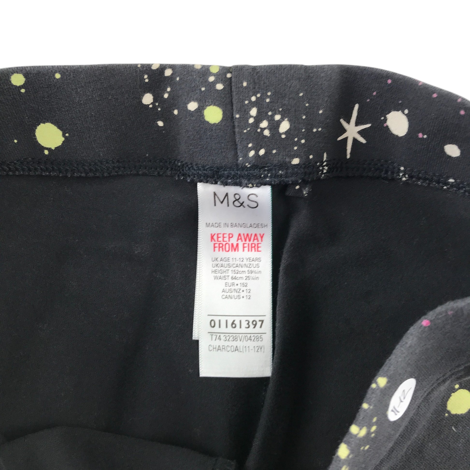 M&S 11-12 years charcoal cellestial splash pattern leggings cotton elastane