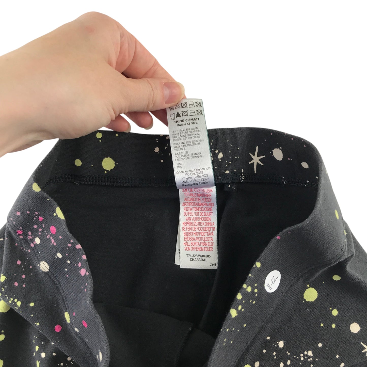 M&S 11-12 years charcoal cellestial splash pattern leggings cotton elastane