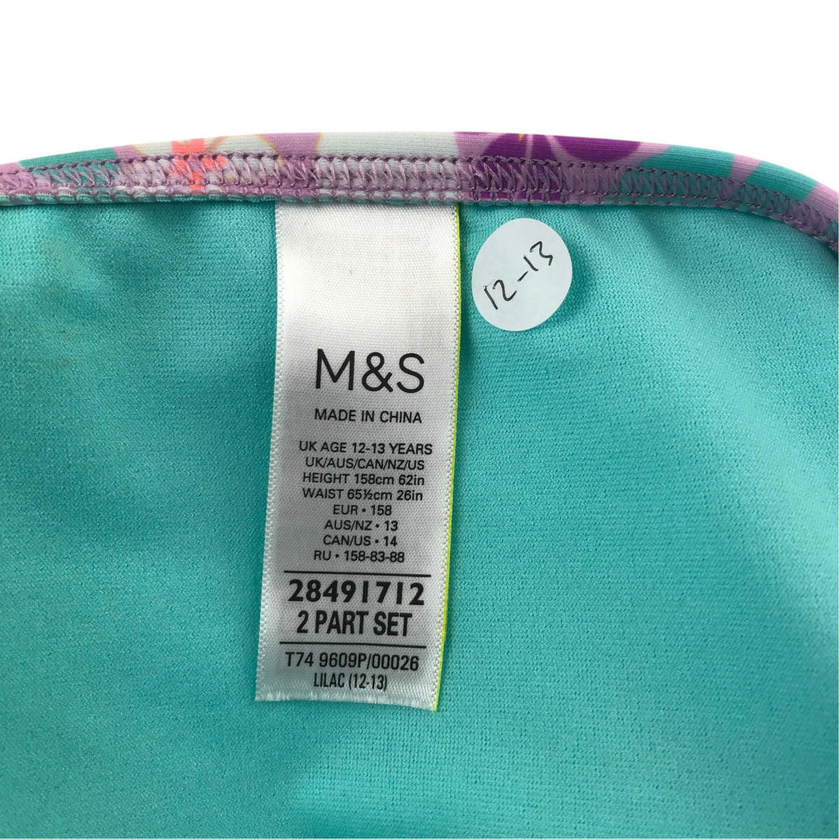 M&S 12-13 years lilac 2-piece swimsuit polyester elastane