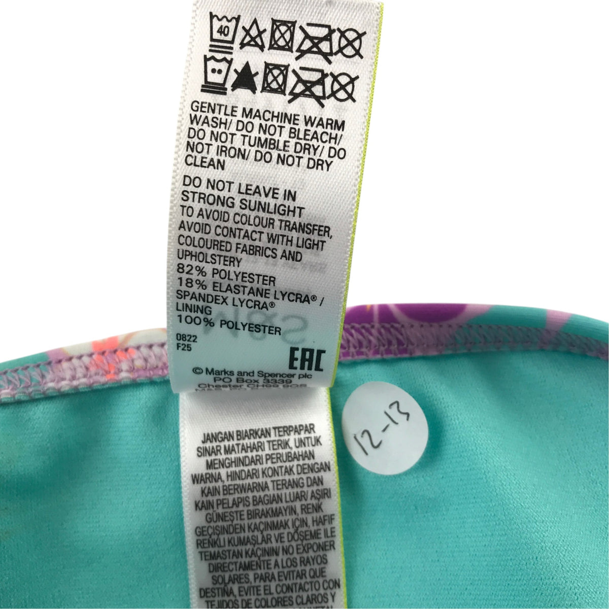 M&S 12-13 years lilac 2-piece swimsuit polyester elastane