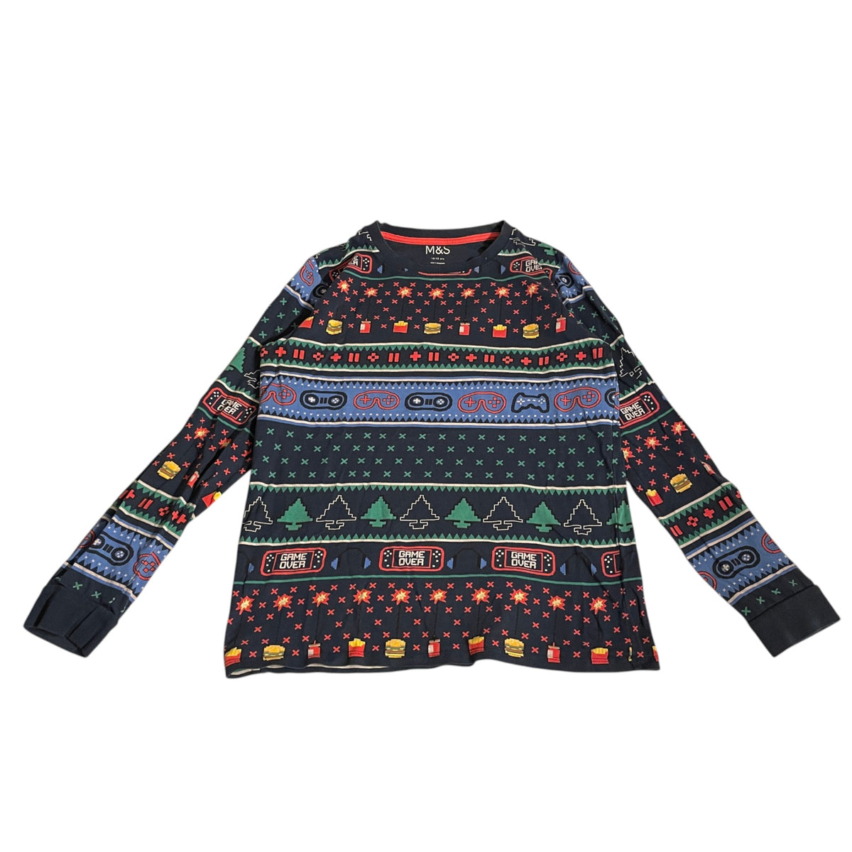 M&S 12-13 years navy blue Christmas gaming pyjama set cotton