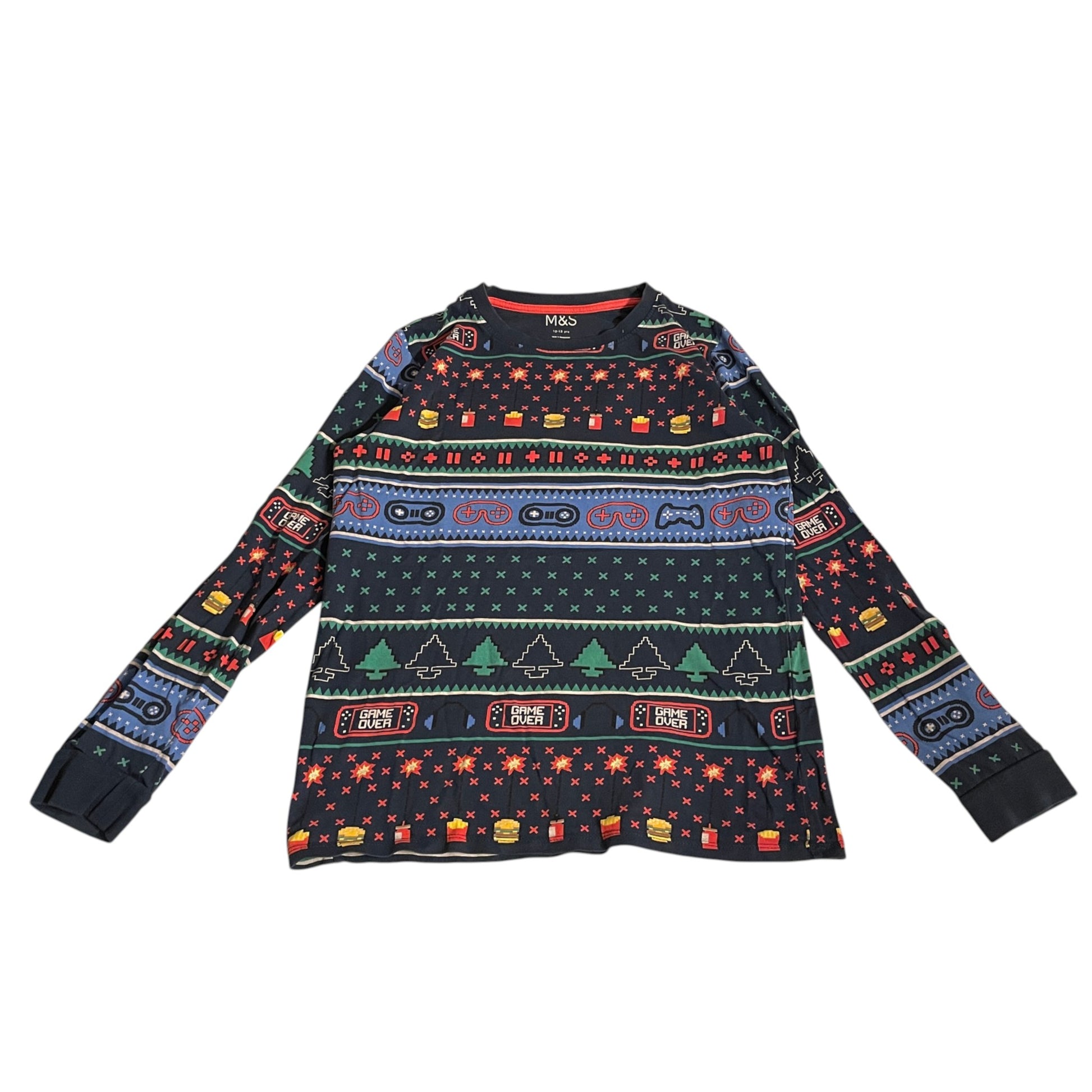 M&S 12-13 years navy blue Christmas gaming pyjama set cotton