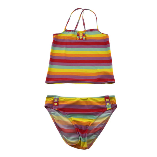 M&S 13-14 years multicolour swim costume 2-piece stripy polyamide elastane polyester
