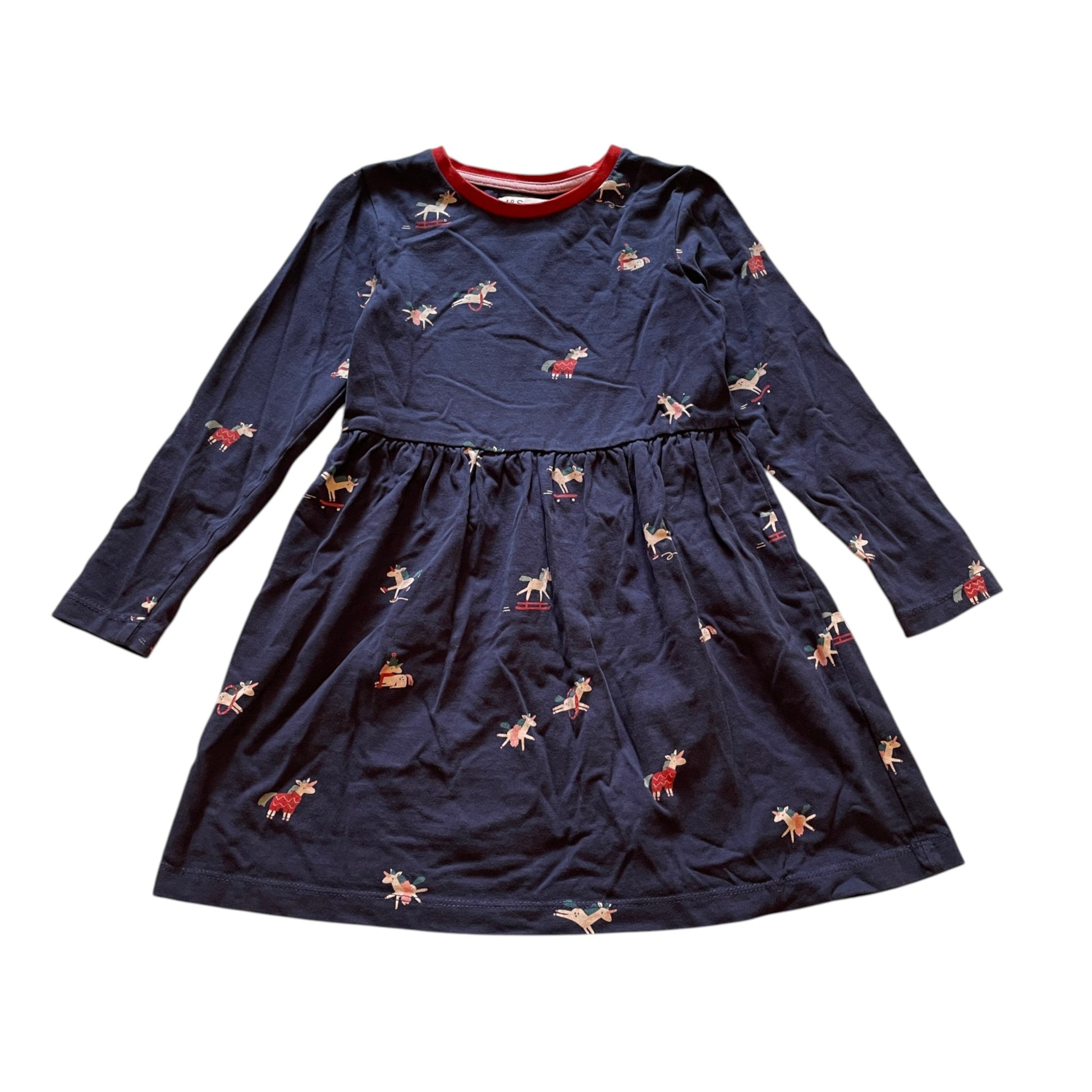 M&S 4-5 years navy blue festive unicorn cotton dress