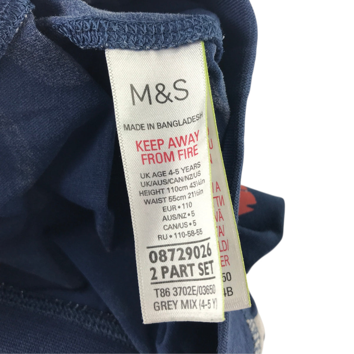 M&S 4-5 years navy blue pyjama set animals cotton