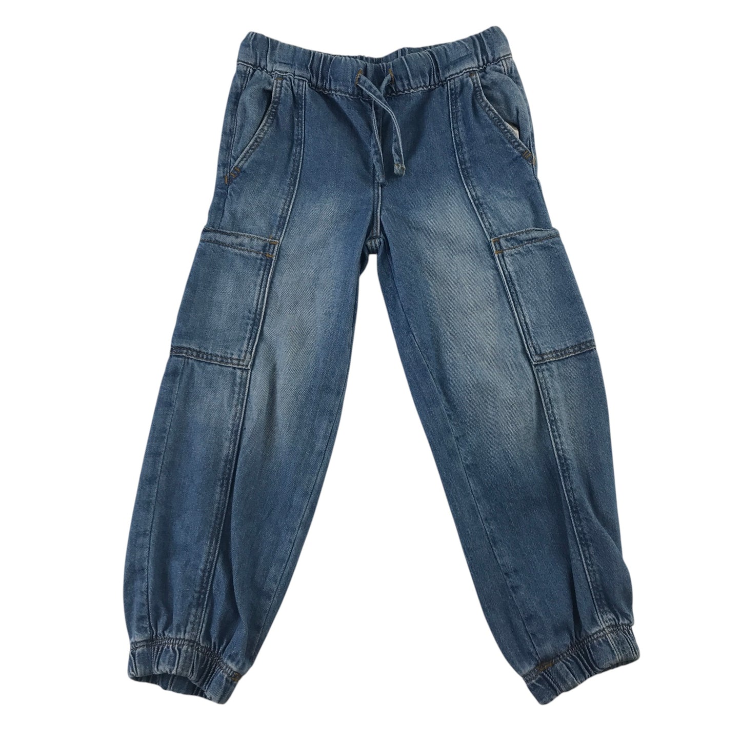 M&S 5-6 years blue cotton jeans barrel leg jogger style