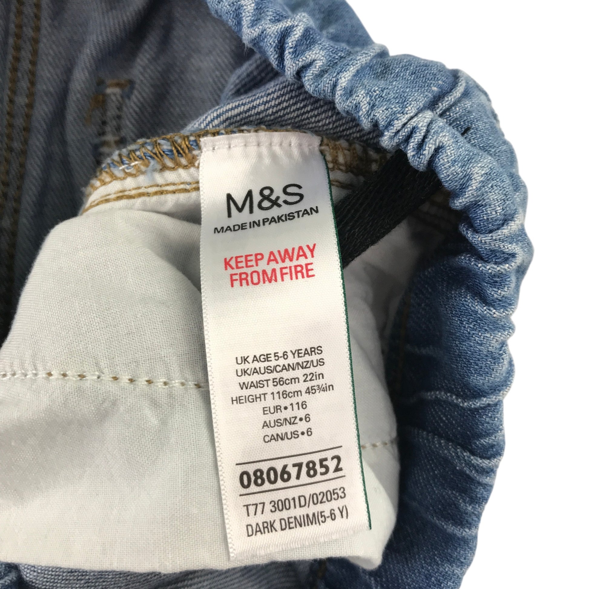 M&S 5-6 years blue cotton jeans barrel leg jogger style