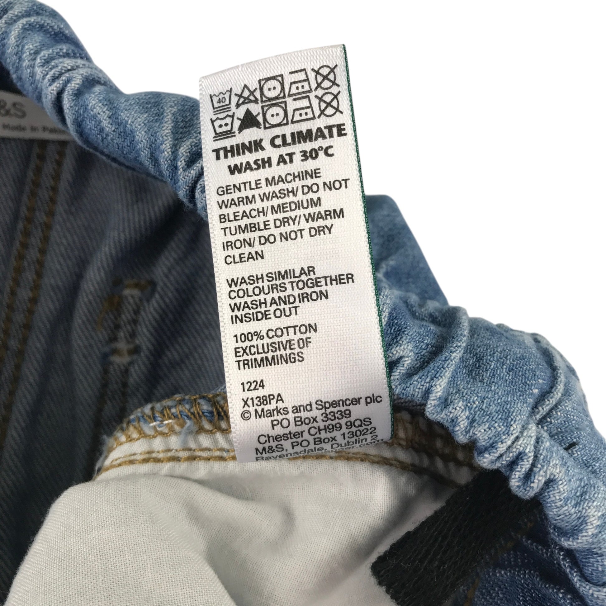 M&S 5-6 years blue cotton jeans barrel leg jogger style
