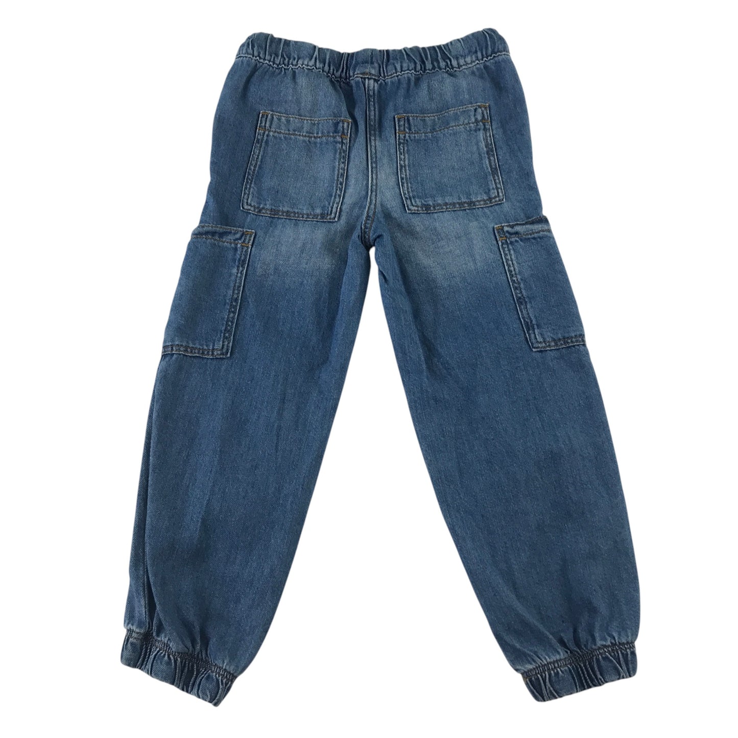 M&S 5-6 years blue cotton jeans barrel leg jogger style