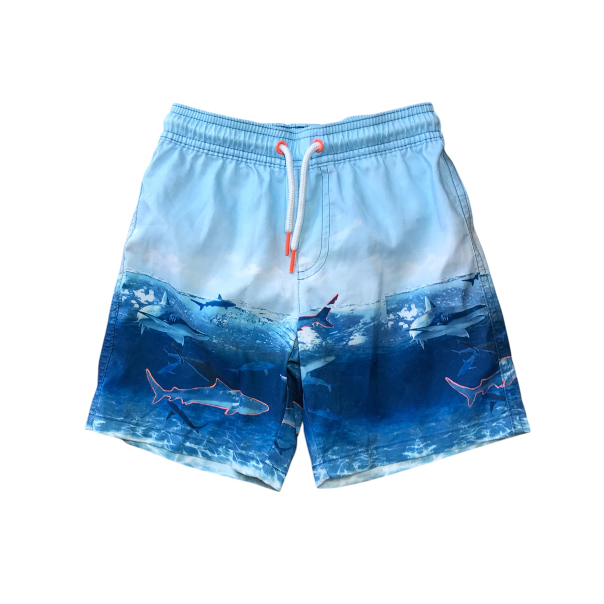 M&S 5-6 years blue swim trunks sharks polyester