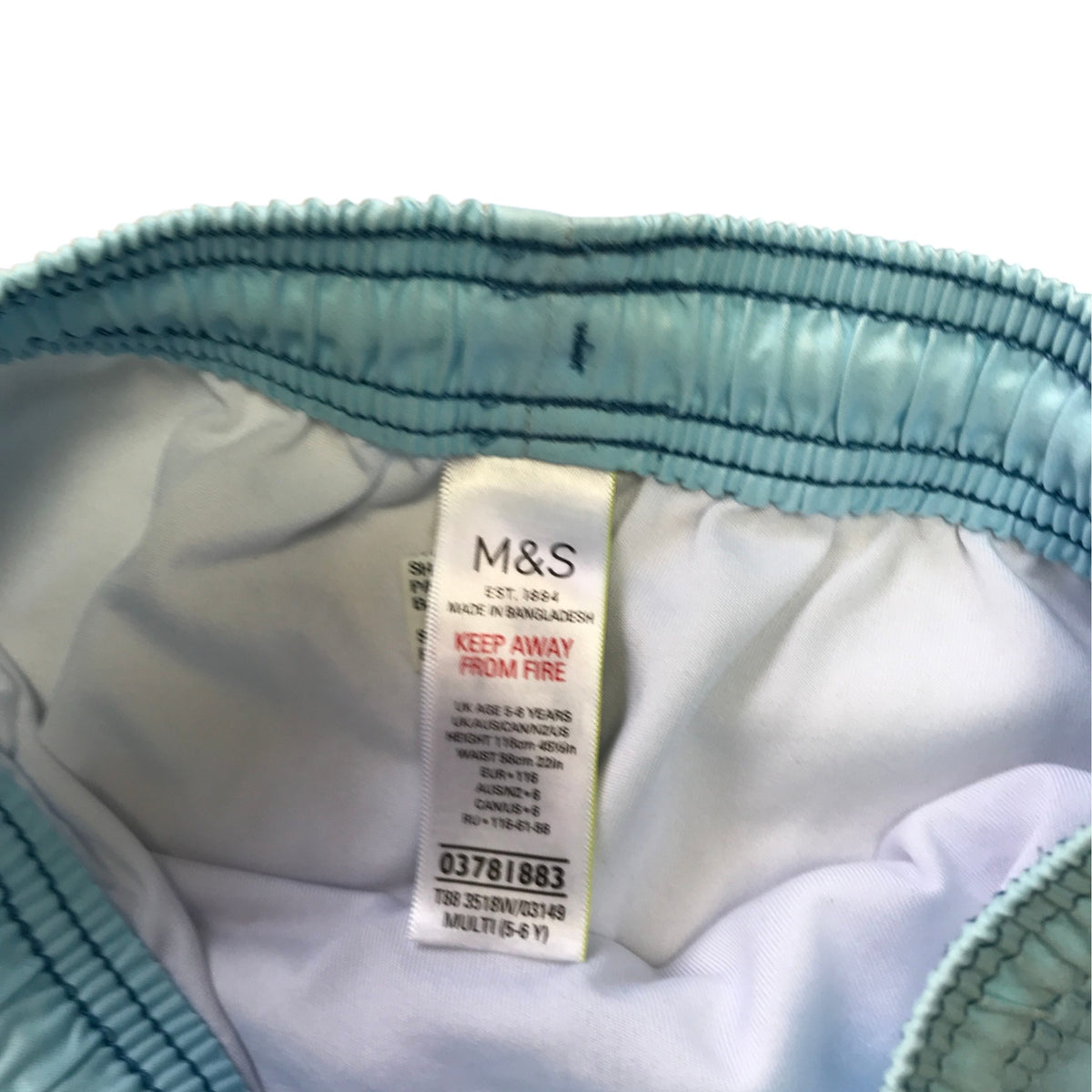 M&S 5-6 years blue swim trunks sharks polyester
