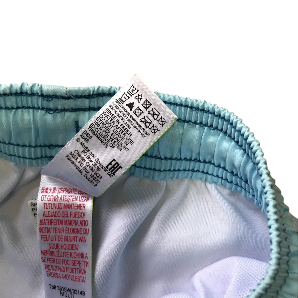 M&S 5-6 years blue swim trunks sharks polyester