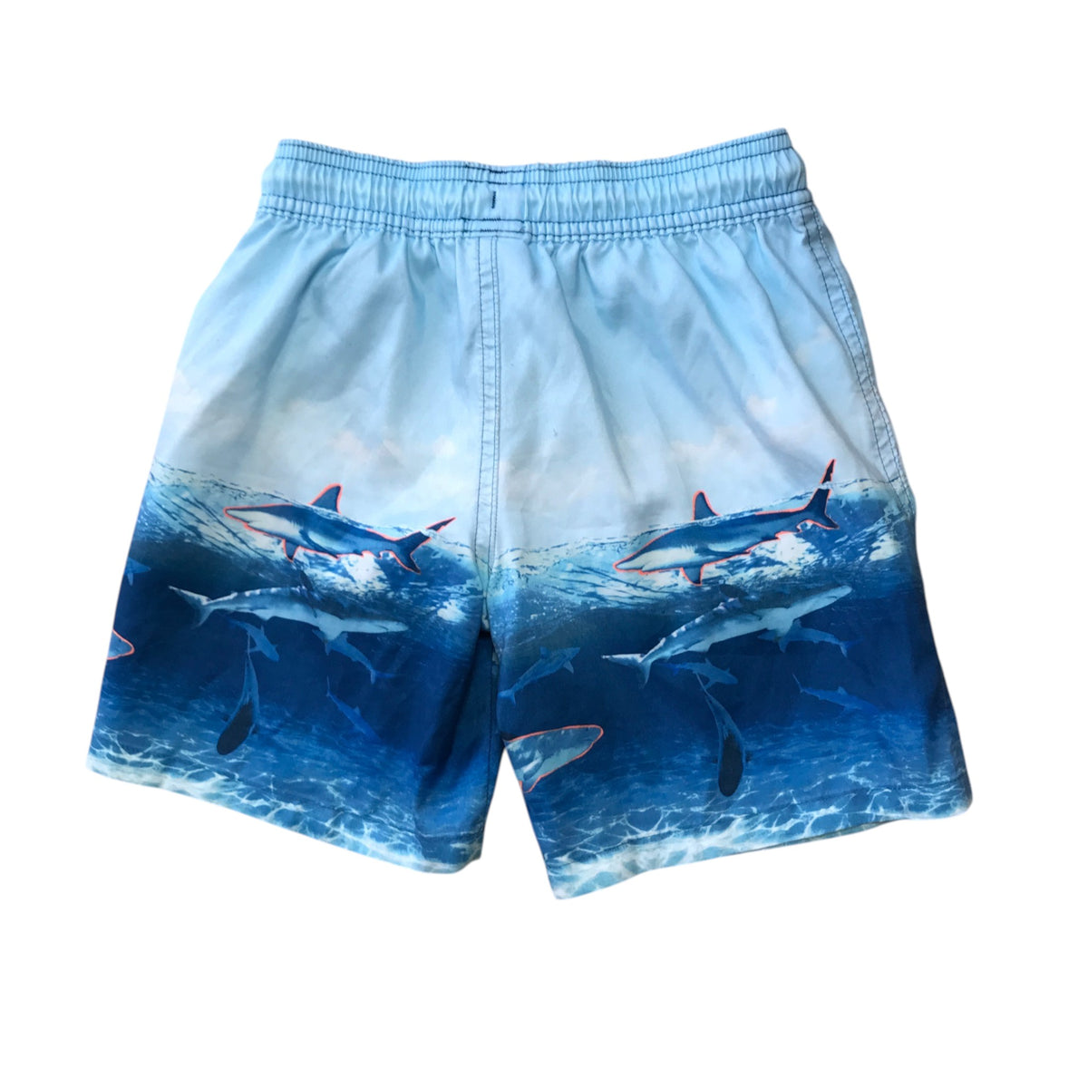 M&S 5-6 years blue swim trunks sharks polyester