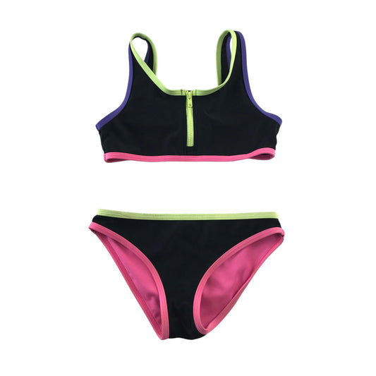 M&S 6-7 years black swim costume 2-piece neon polyamide elastane polyester