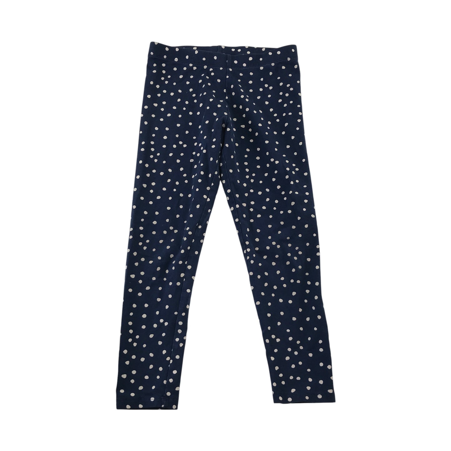 M&S 6-7 years navy blue polka dot leggings cotton elastane