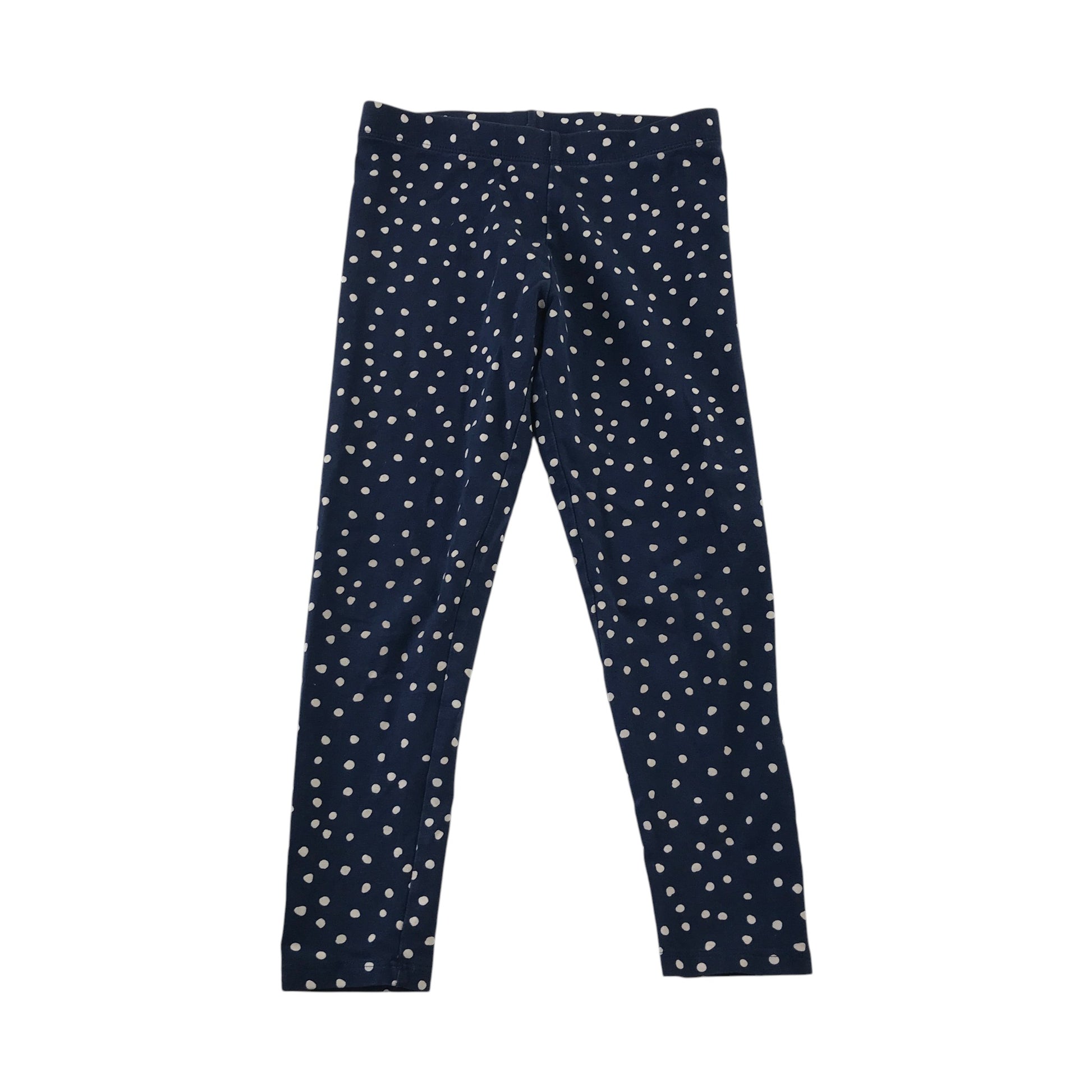 M&S 6-7 years navy blue polka dot leggings cotton elastane