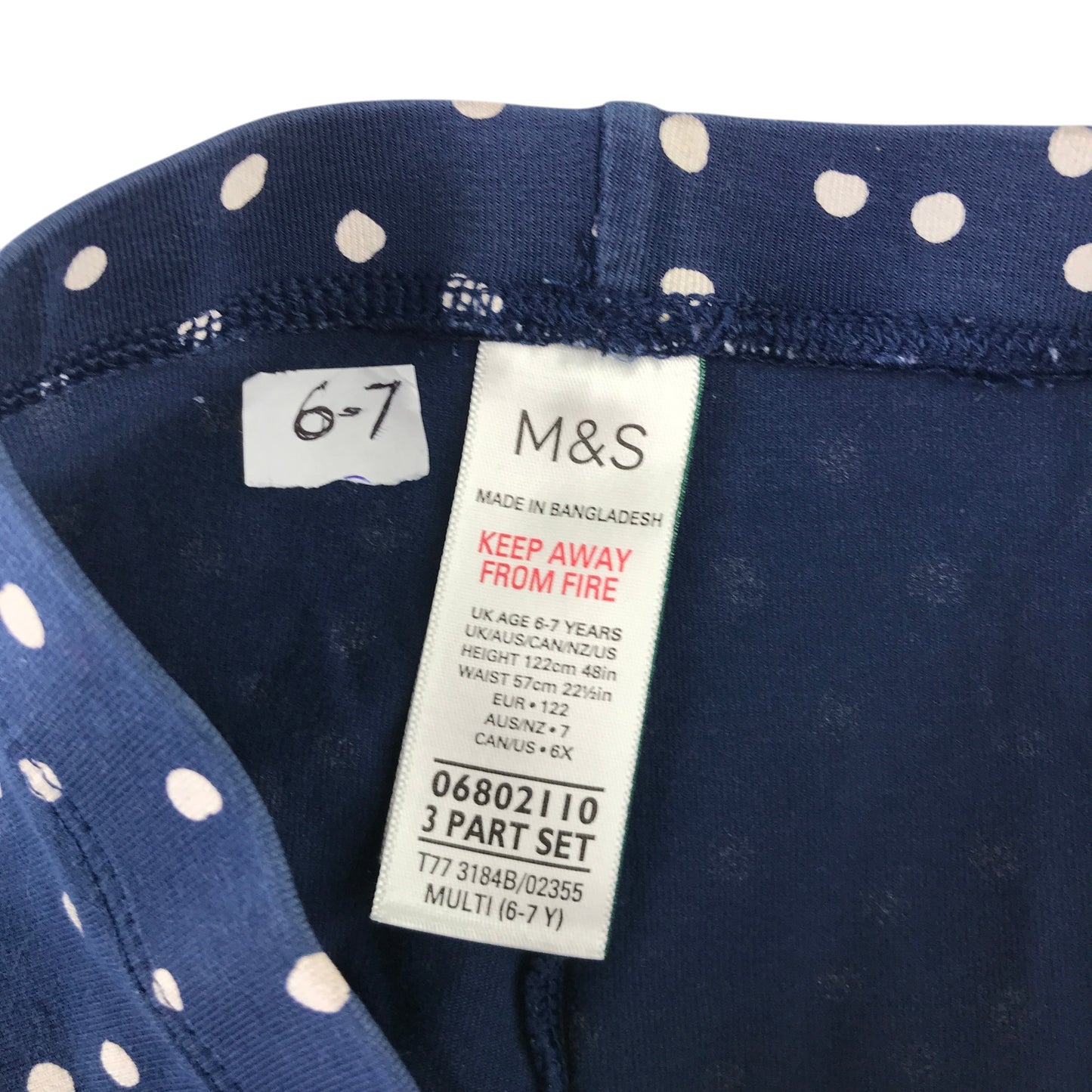 M&S 6-7 years navy blue polka dot leggings cotton elastane