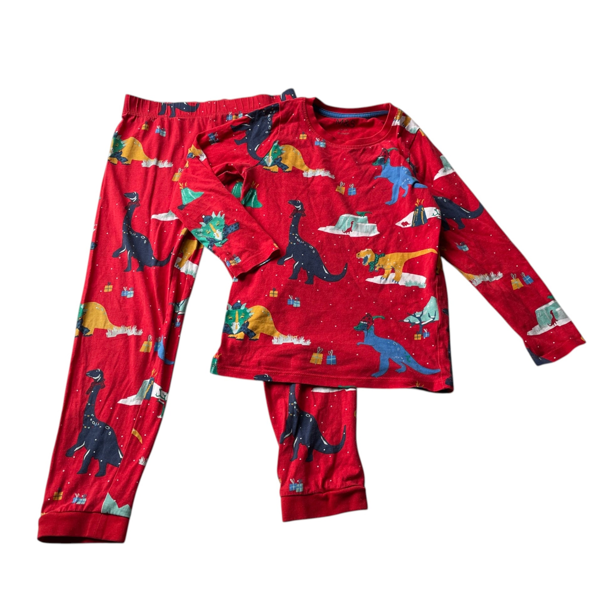 M&S 6-7 years red Christmas pyjama set cotton